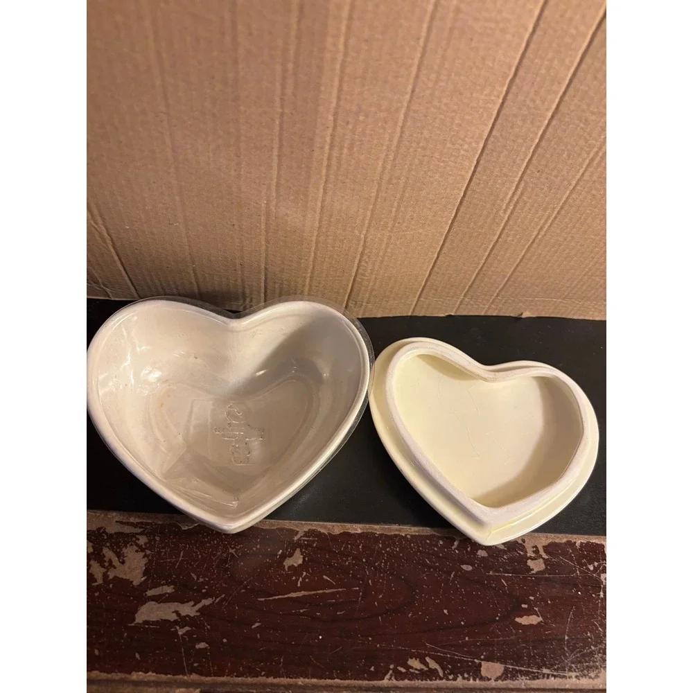Vintage Teleflora Ceramic Heart Shaped Jewelry Trinket Box w Lid Angels Thailand